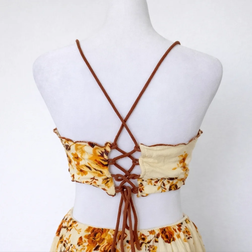 Francesca’s Yellow Floral Cutout Midi Dress S Boho Cottagecore Summer Sundress - Picture 6 of 8